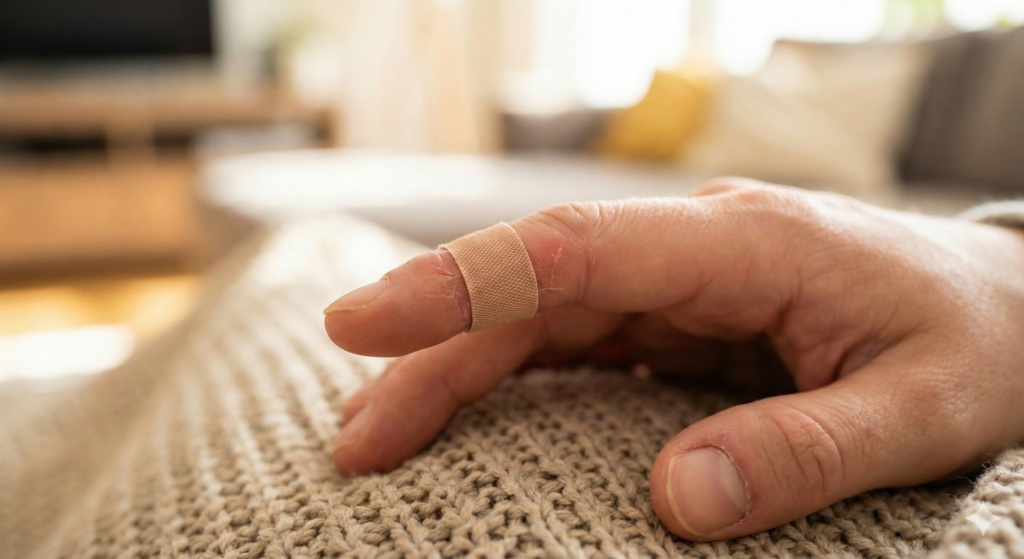 상처가 자연스럽게 낫는 Heal 과정을 보여주는 손가락 밴드