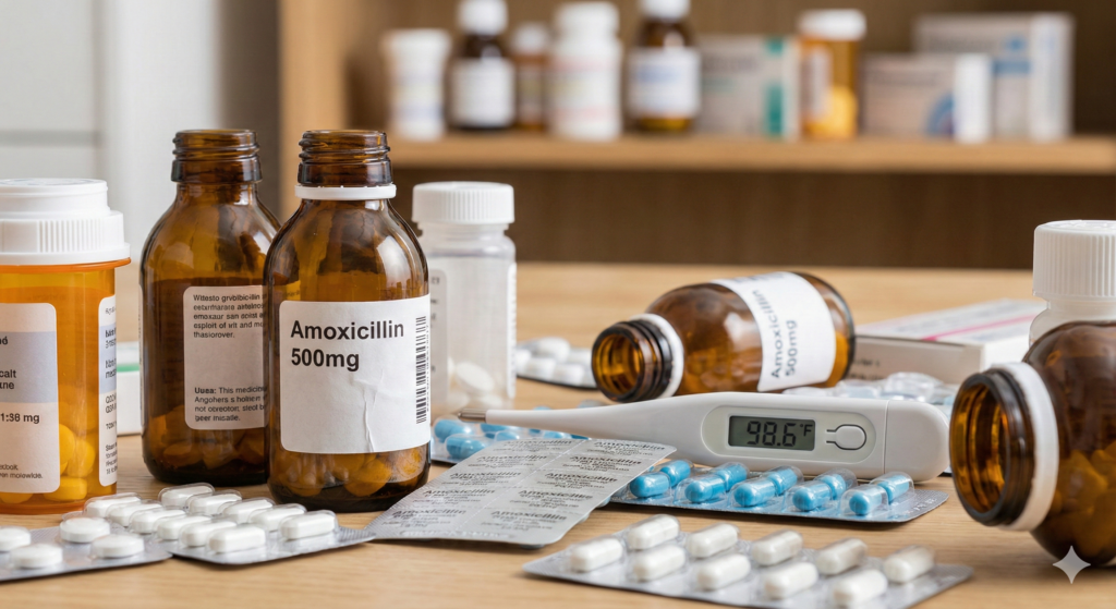 질병을 관리하는 Treat 의미를 보여주는 다양한 약품 사진